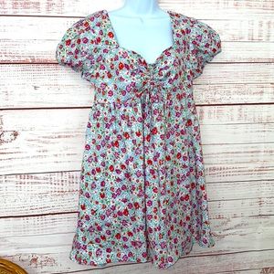 Juniors' Floral Print Cap Slightly Puff  Sleeve Dress